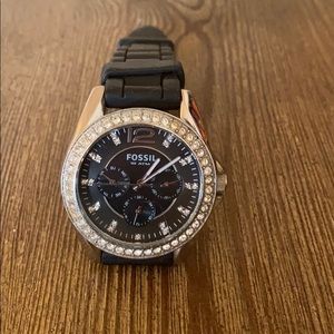 Black and silver stainless steel fossil watch